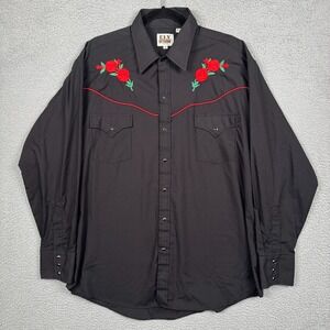 VTG Ely Cattleman Shirt Men XL Black Snap Western Rose Embroidered Cowboy Ranch